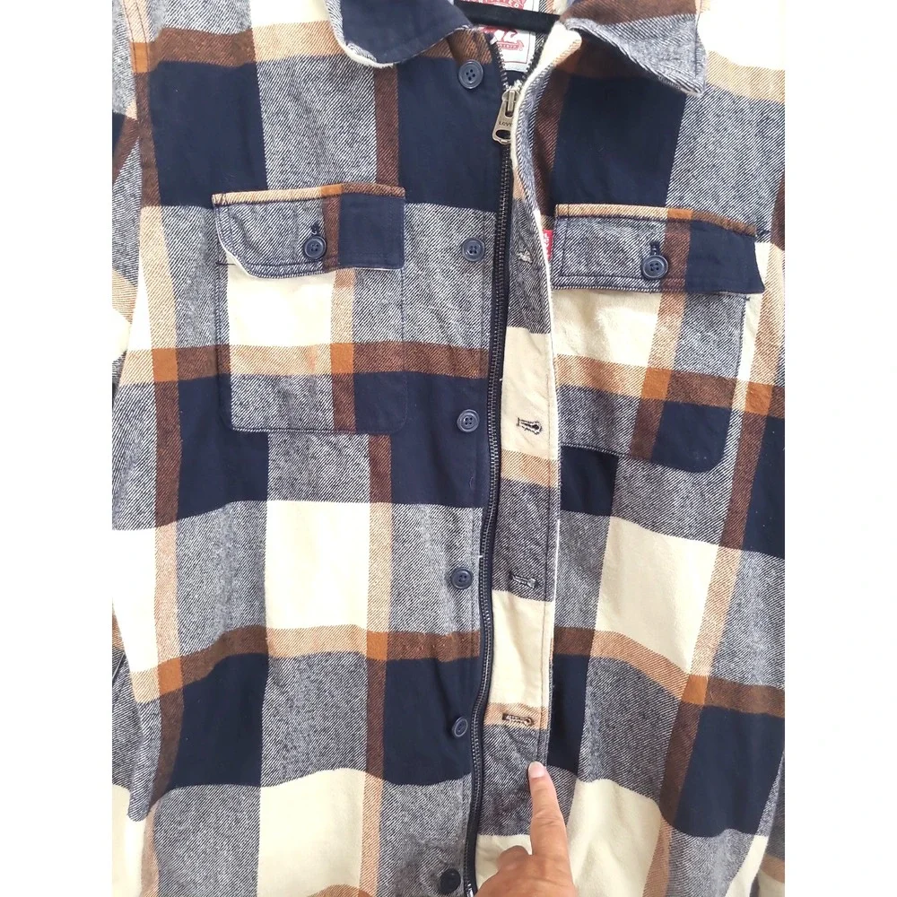 Levi's Men's Cotton Plaid Shirt Jacket Sherpa Lining With Hood Size XL